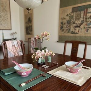 Vintage Mun Shou Rose Longevity Porcelain Set (4-pc)